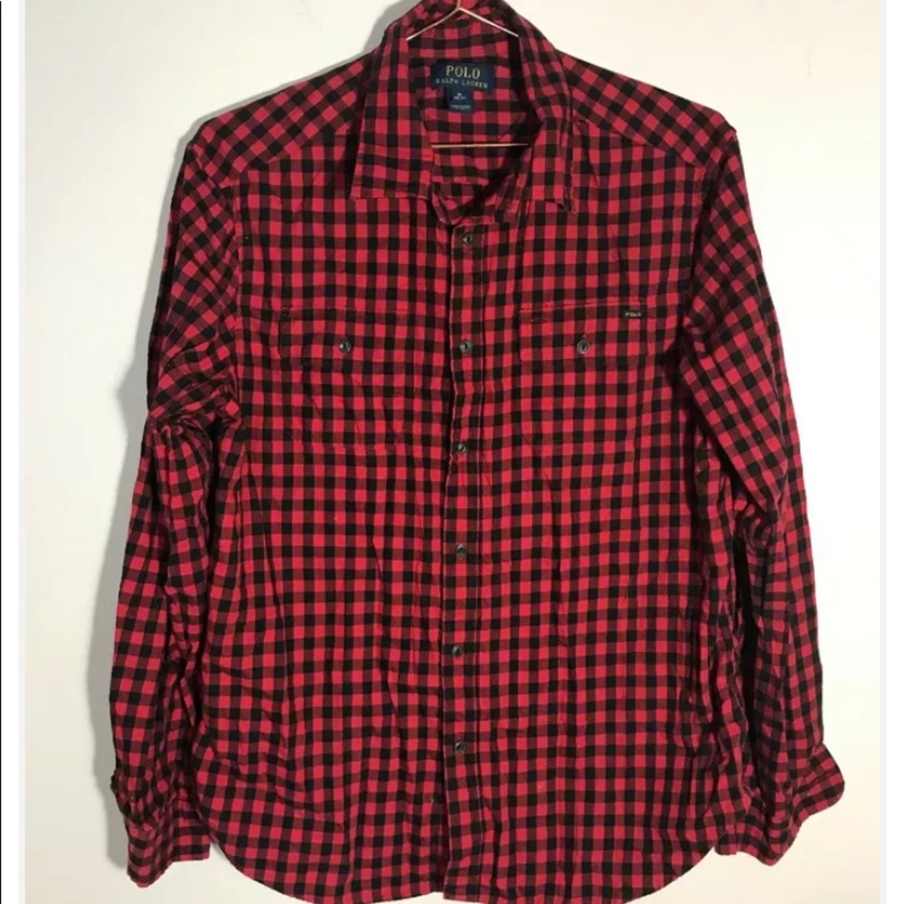 Boys XL 18/20 POLO Ralph Lauren Red Black Check Plaid Button Down Shirt Teen